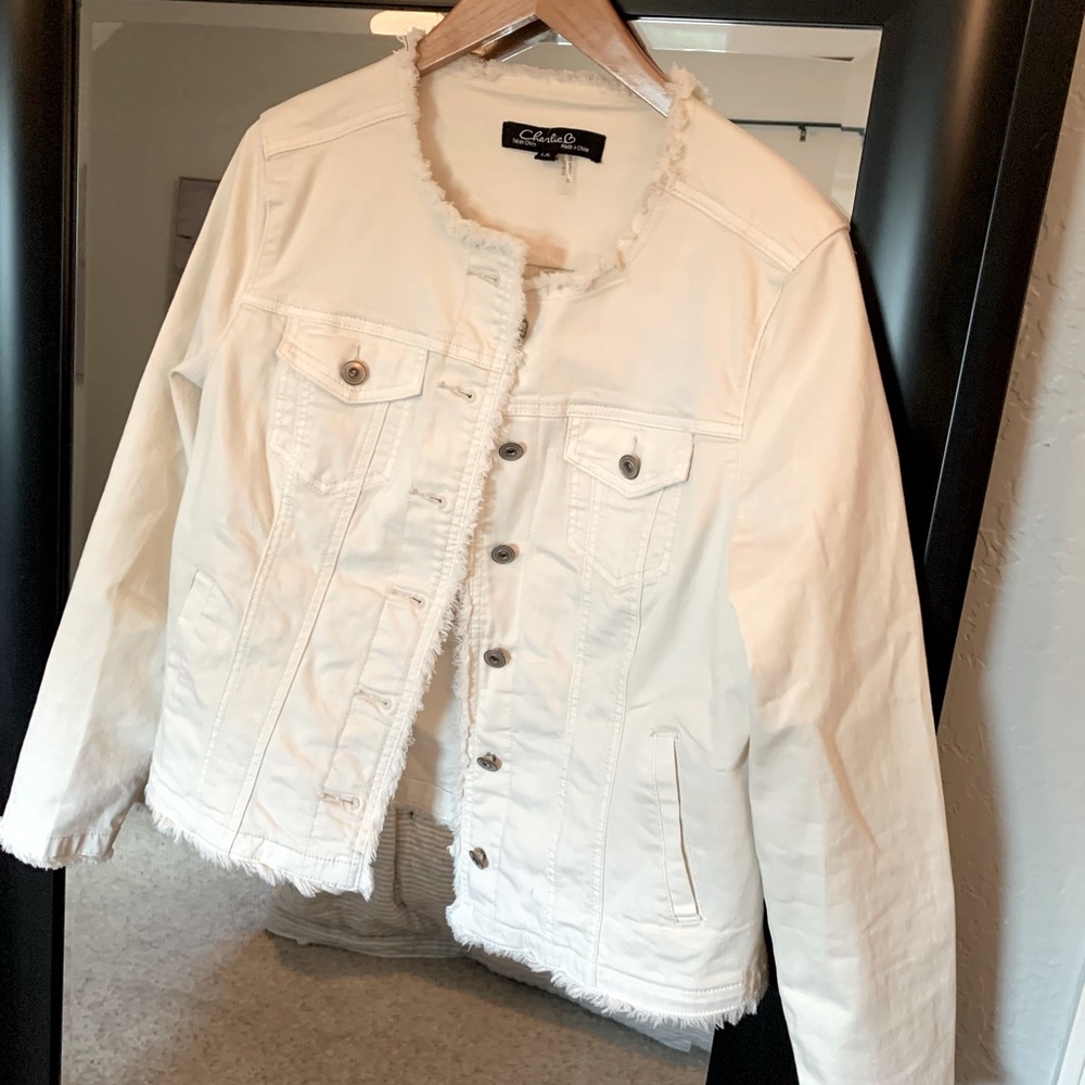 Charlie B Large cream colored denim jean jacket